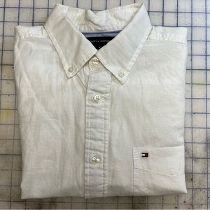White Tommy Hilfiger Casual Button Down Cotton/Linen Blend Size Medium